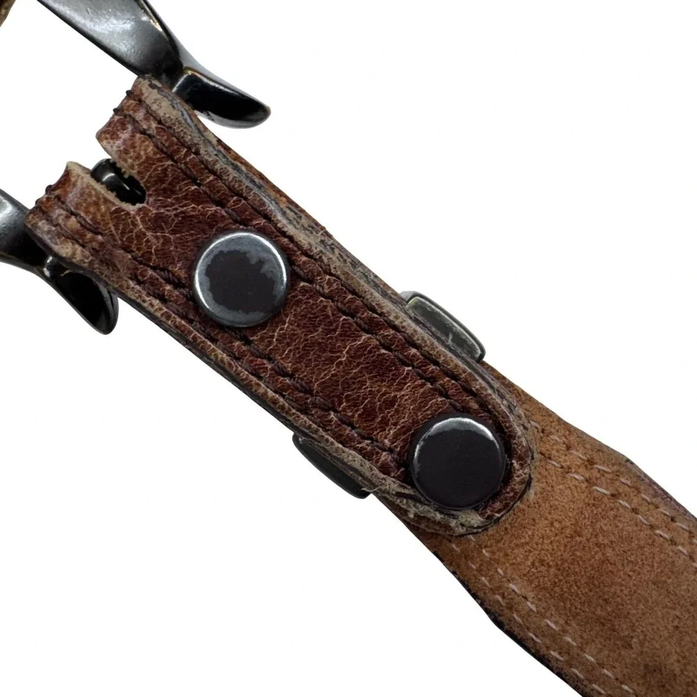 Vintage Women's 90's Boho Brown Leather Brass Belt 28